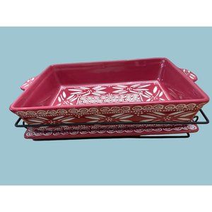 Temptations by Tara Red Carved Old World Poinsettia 3 Piece Casserole Dish